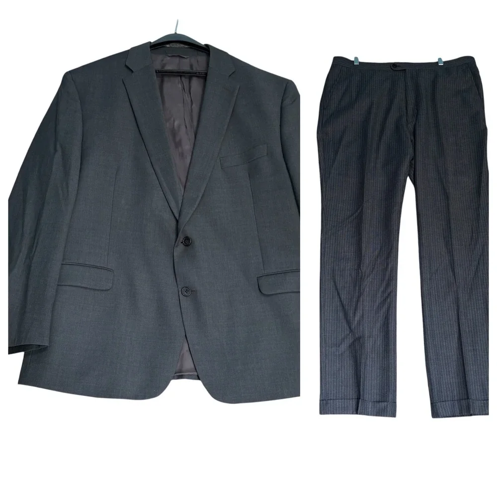 Ralph Lauren Two-Piece Suit 100% Wool Charcoal Gray Mens 48R W38 L30